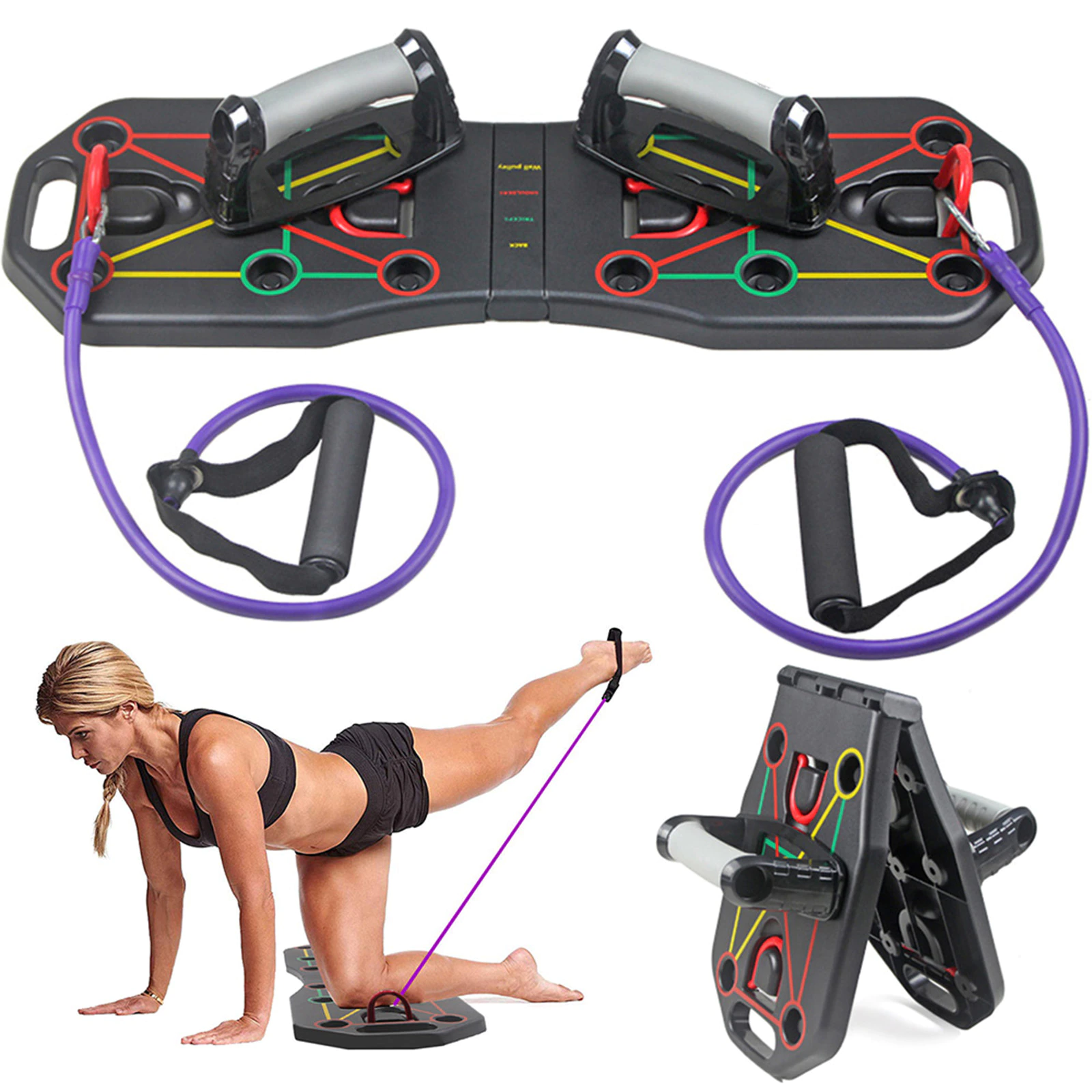 Planche De Pompes Pliable 54 En 1 - Ciblez Vos Muscles Avec Le Code Couleur, Poignées Ergonomiques, Guide D'entraînement Inclus, Pour Maison Ou Voyage